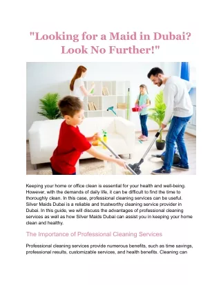 "Looking for a Maid in Dubai? Look No Further!"