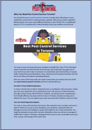 why you need pest control services toronto