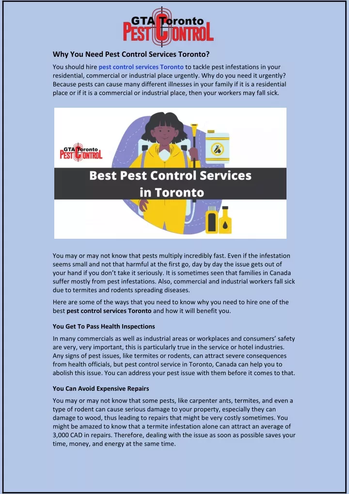 why you need pest control services toronto