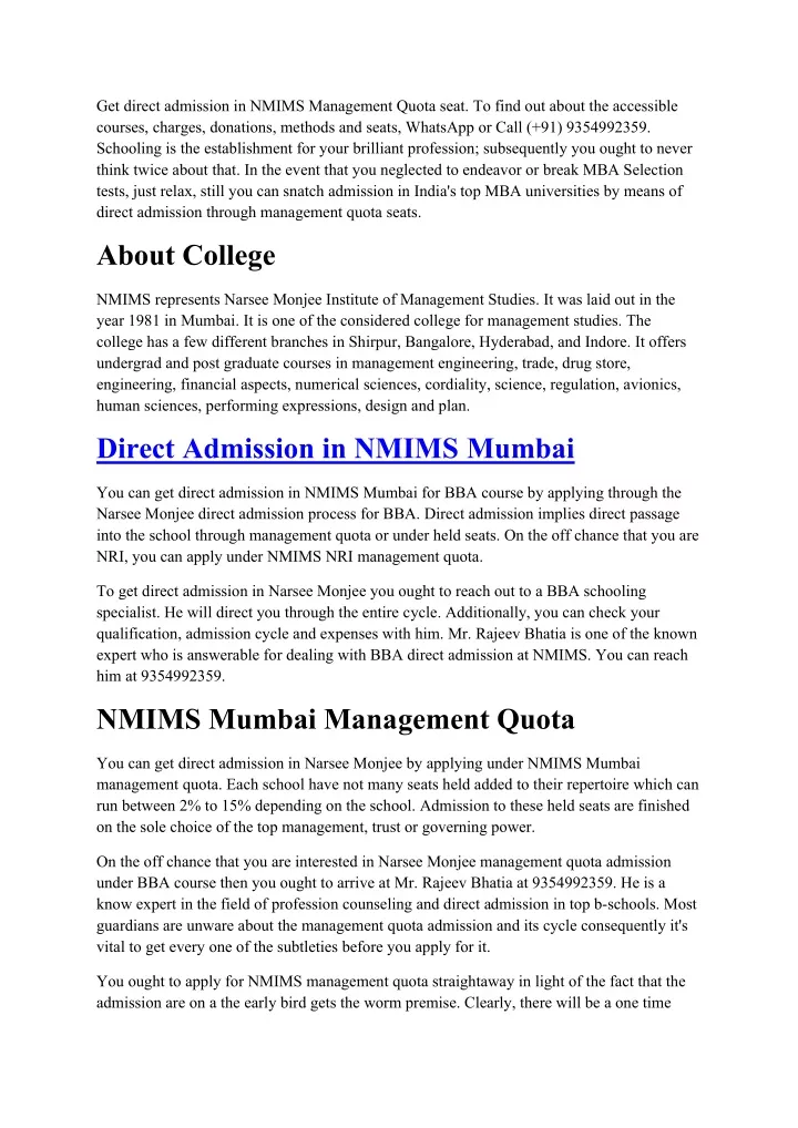 get direct admission in nmims management quota