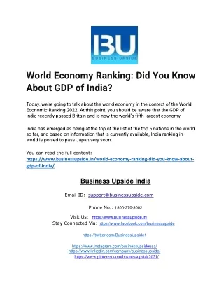 World Economy Ranking Did You Know About GDP of India