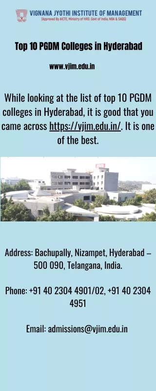 Top 10 PGDM Colleges in Hyderabad - Vjim.edu.in