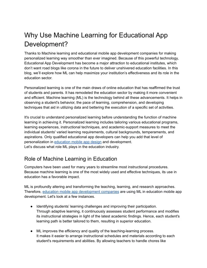 why use machine learning for educational