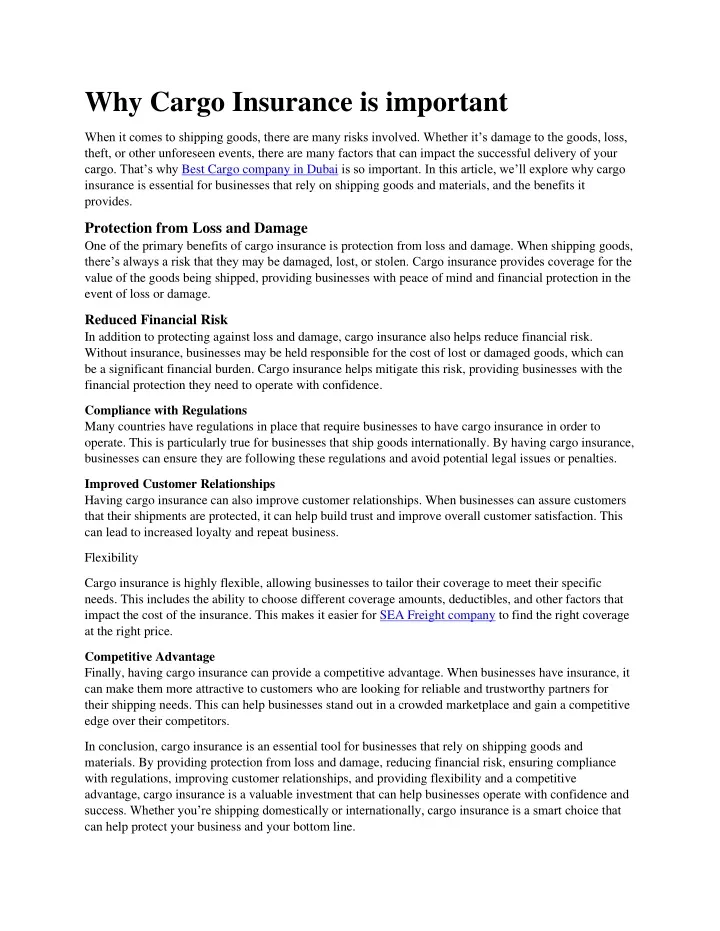 PPT Why Cargo Insurance is important PowerPoint Presentation, free