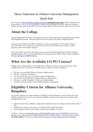 direct admission in alliance university
