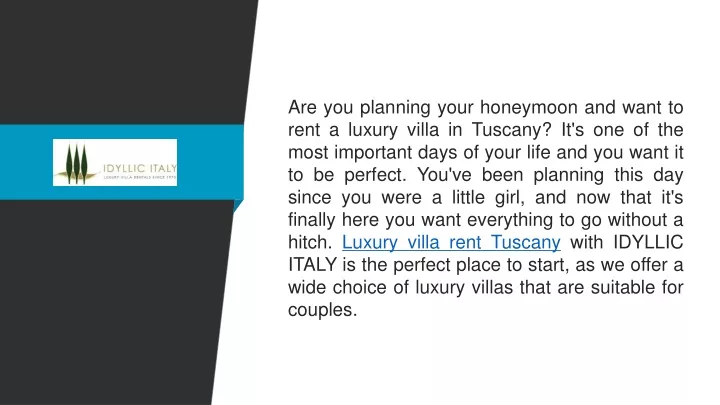 are you planning your honeymoon and want to rent