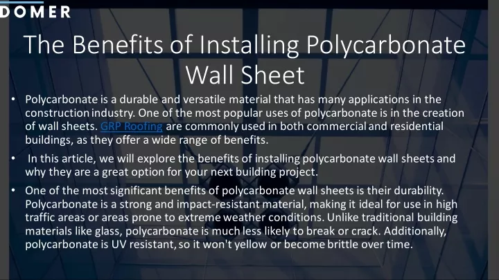 the benefits of installing polycarbonate wall