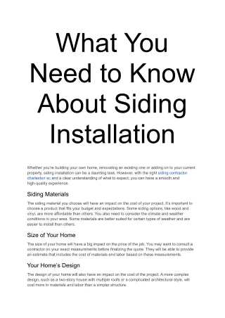 What You Need to Know About Siding Installation