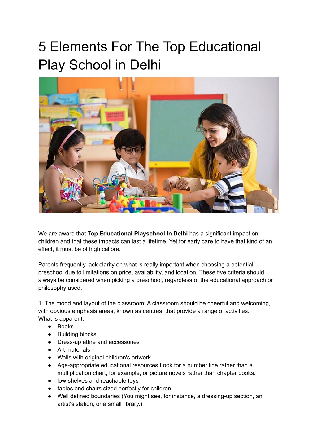 PPT - 5 Elements For The Top Educational Play School in Delhi ...