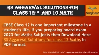 RS Aggarwal Solutions For Class 12th  And 10