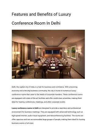 Features and Benefits of Luxury Conference Room In Delhi