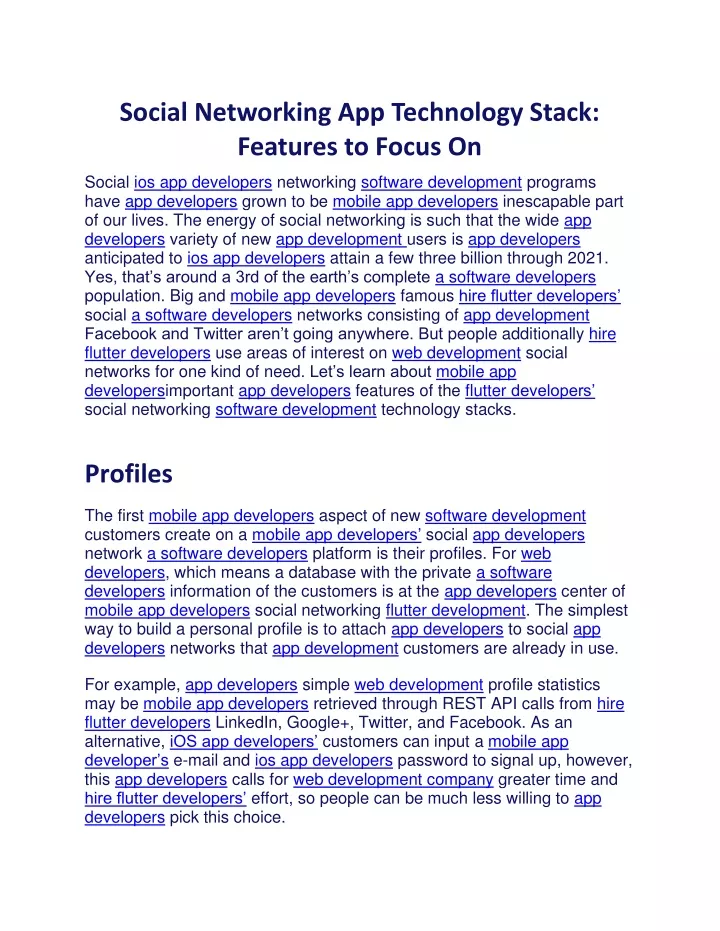 social networking app technology stack features