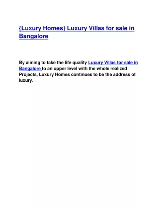 {Luxury Homes} Luxury Villas for sale in Bangalore