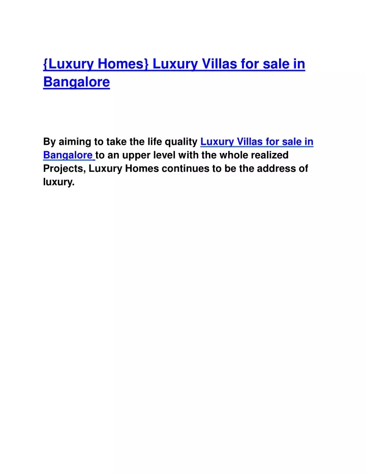 luxury homes luxury villas for sale in bangalore
