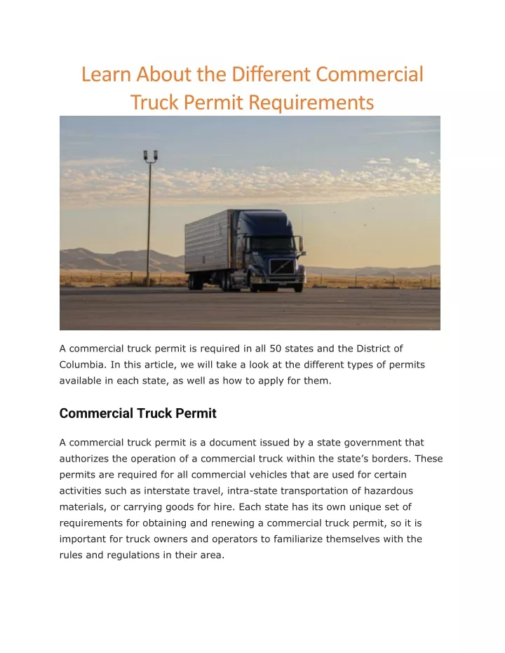 learn about the different commercial truck permit