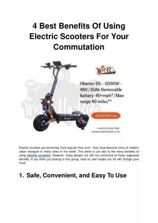 4 Best Benefits Of Using Electric Scooters For Your Commutation.ppt