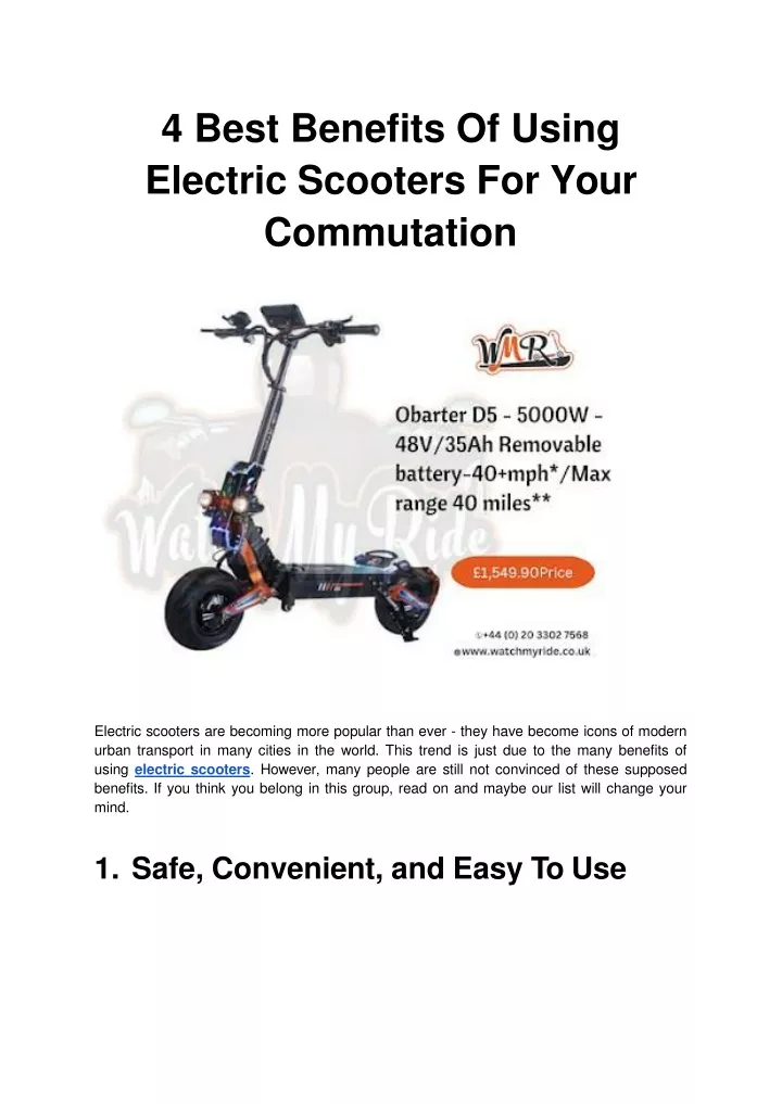 4 best benefits of using electric scooters for your commutation