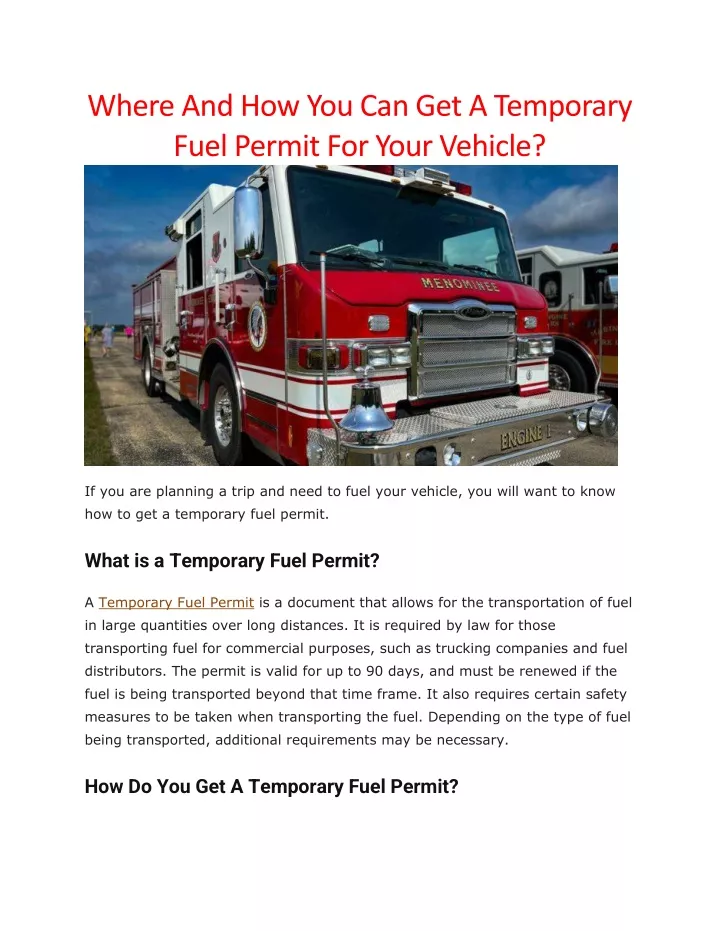 where and how you can get a temporary fuel permit