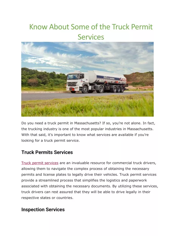 know about some of the truck permit services