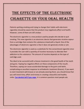 The effects of the electronic cigarette on your oral health