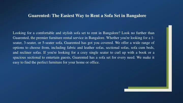 guarented the easiest way to rent a sofa set in bangalore