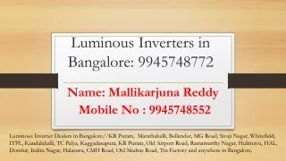 Luminous Inverter Dealers in Bangalore:@ 9945748552.