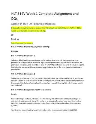 hlt 314v week 1 complete assignment and dqs just