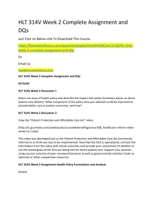 hlt 314v week 2 complete assignment and dqs just