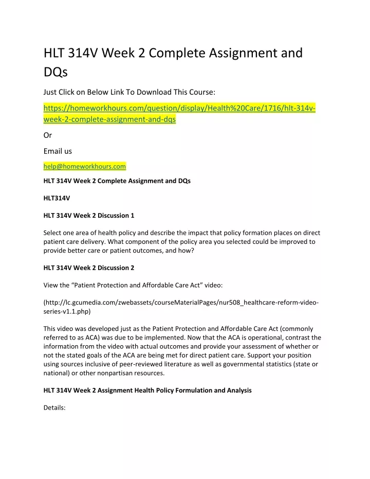 hlt 314v week 2 complete assignment and dqs just