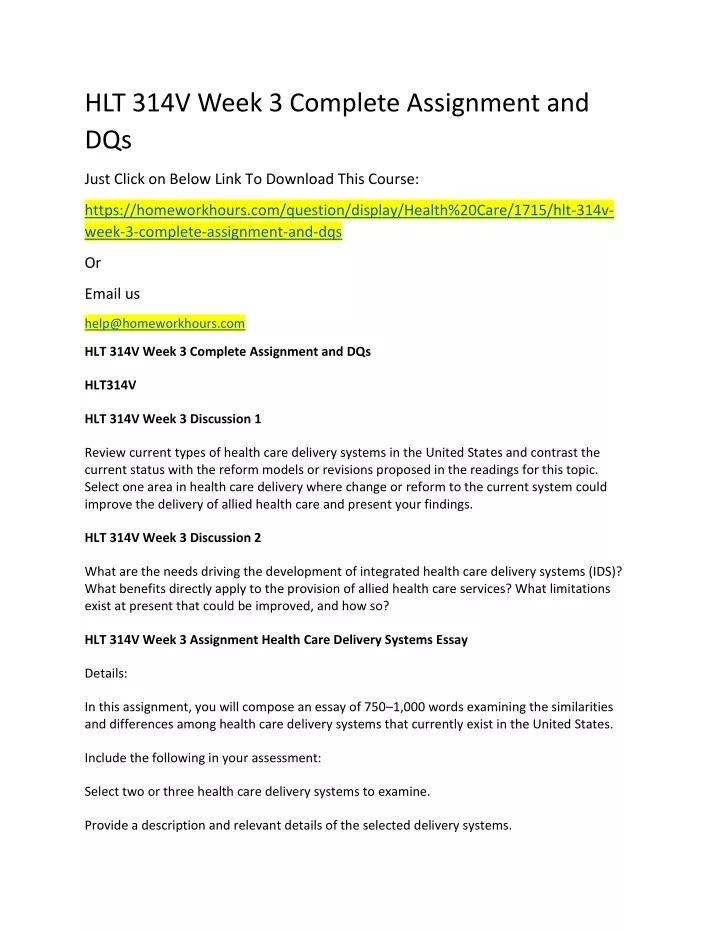 hlt 314v week 3 complete assignment and dqs just