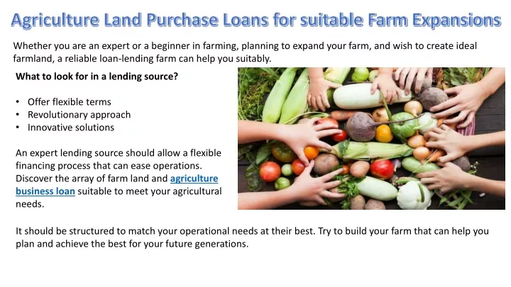 agriculture land purchase loans for suitable farm