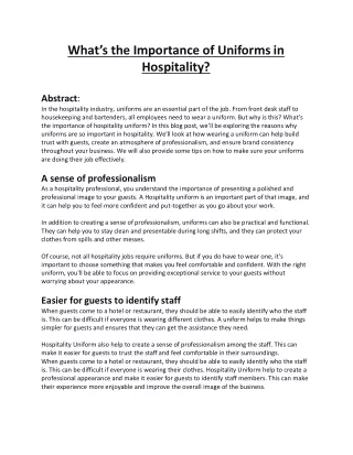 what s the importance of uniforms in hospitality
