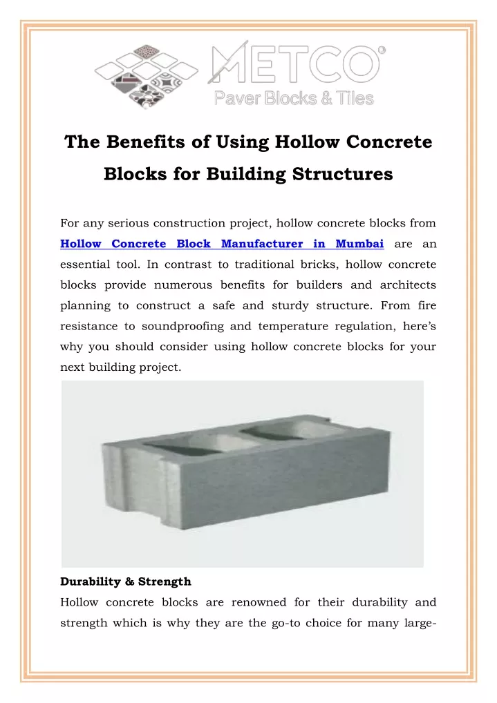 the benefits of using hollow concrete