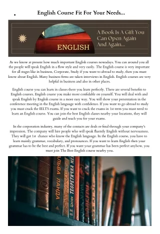 English Course Fit For Your Needs...