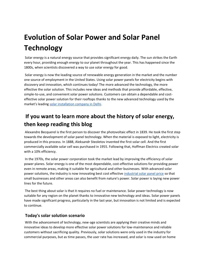 evolution of solar power and solar panel