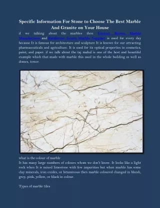 Specific Information For Stone to Choose The Best Marble And Granite on Your House