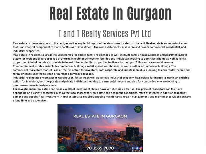 real estate in gurgaon t and t realty services