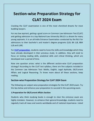 Section-wise Preparation Strategy for CLAT 2024 Exam