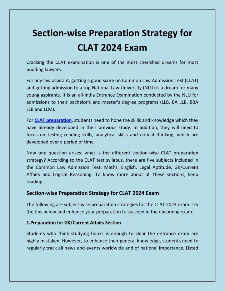 section wise preparation strategy for clat 2024