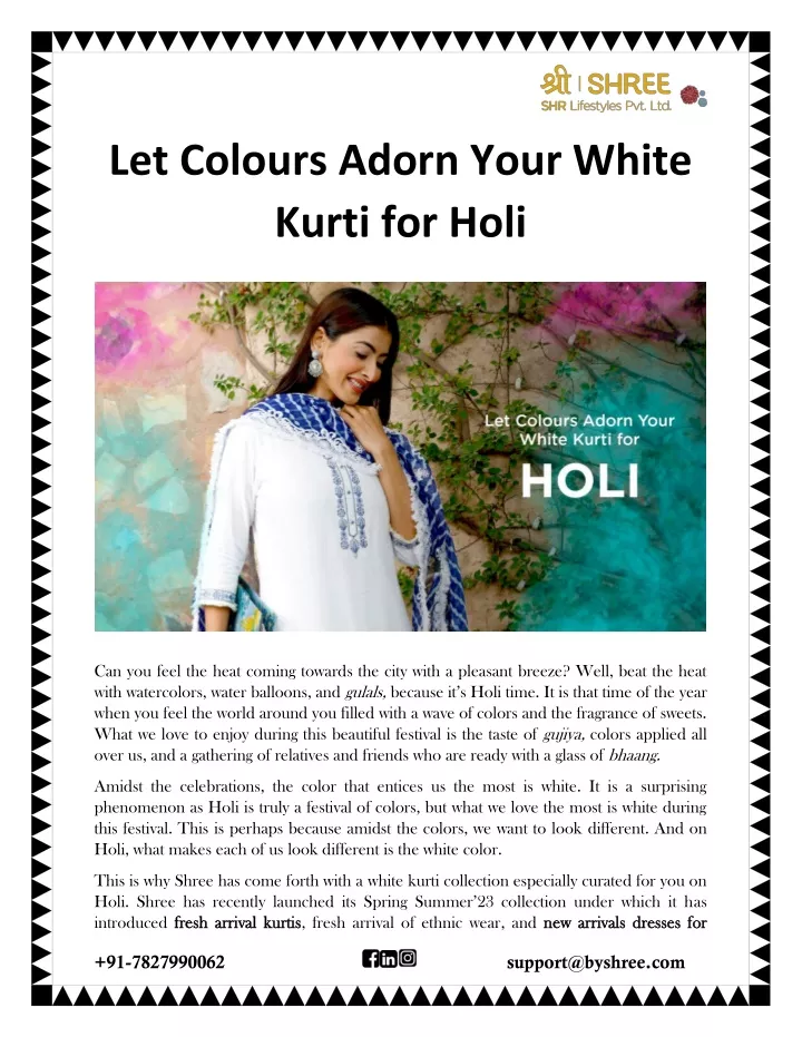 let colours adorn your white kurti for holi