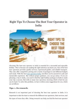 Right Tips To Choose The Best Tour Operator in India.