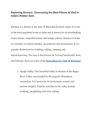 Best places to visit in Kinnaur