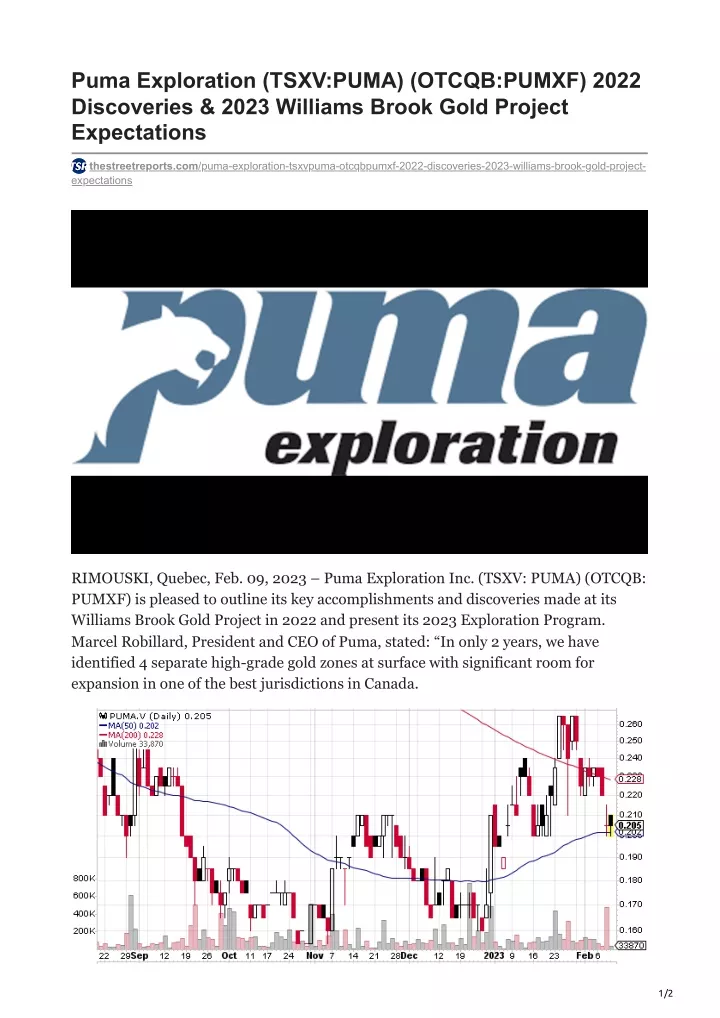 puma exploration tsxv puma otcqb pumxf 2022