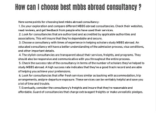 How can I choose best mbbs abroad consultancy ?