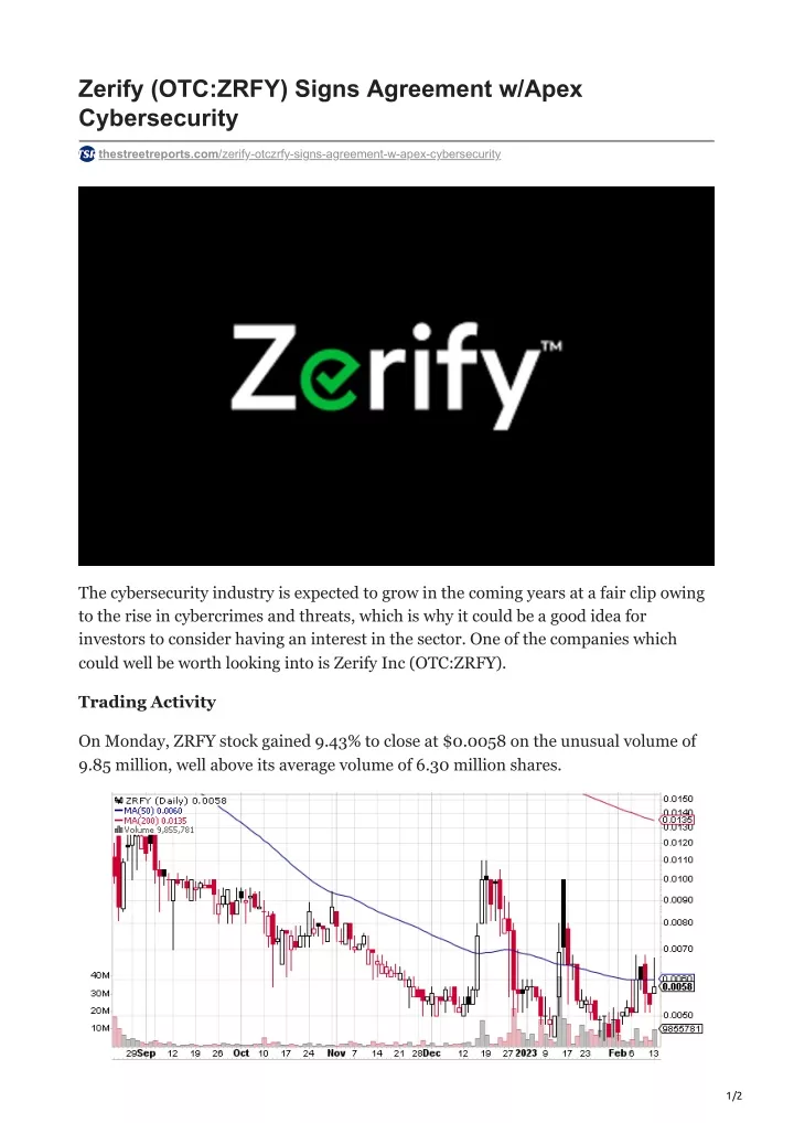 zerify otc zrfy signs agreement w apex