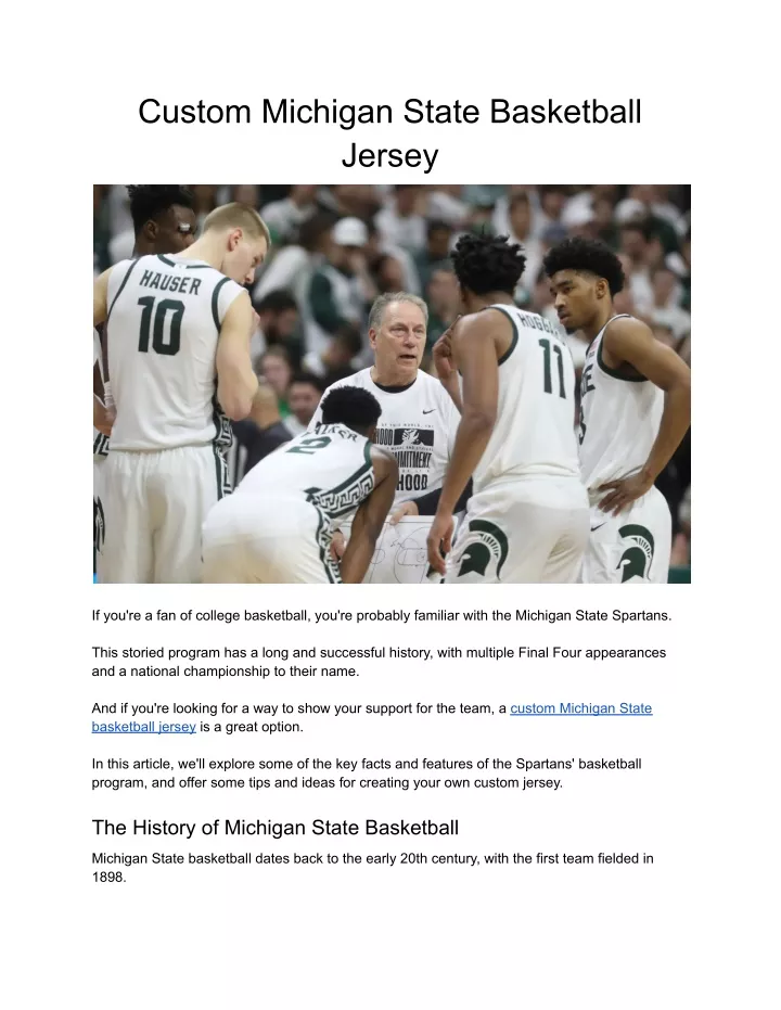 custom michigan state basketball jersey