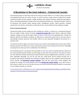 A Revolution in the Linen Industry - Commercial Laundry