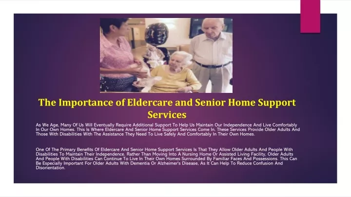 the importance of eldercare and senior home support services
