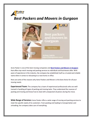 Best Packers and Movers in Gurgaon