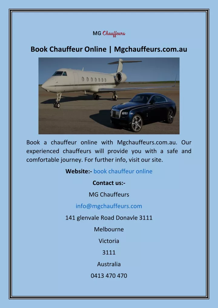 book chauffeur online mgchauffeurs com au